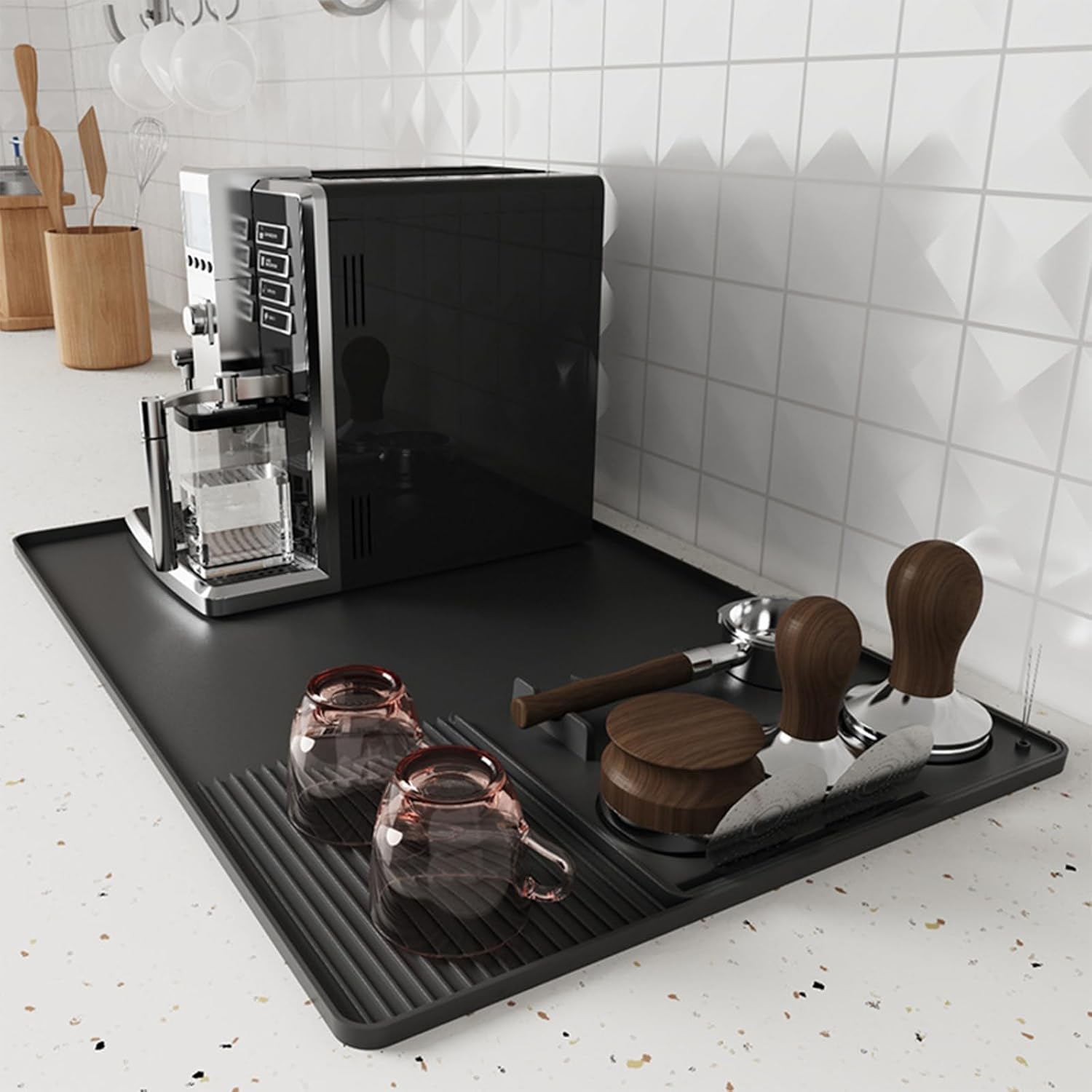 Bar Mat Rubber - 3-in-1 シリコンコーヒーマット 多機能滑り止めバーマット カウンタートップ用 散らからないコーヒーステーションセットアップに不可欠なコーヒー