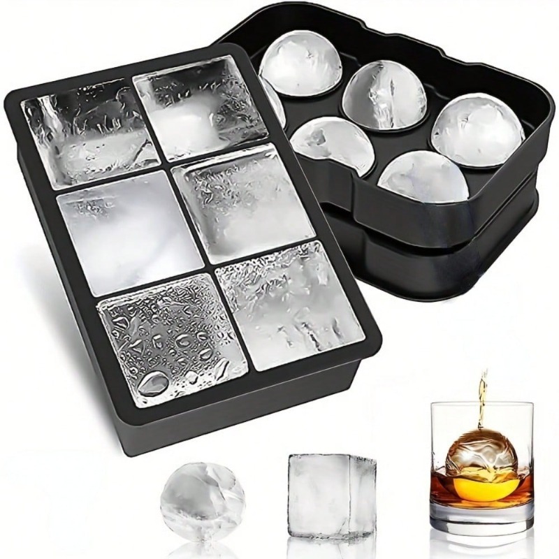 蓋付きプレミアムシリコン製製氷皿 大型角型と球型の氷型 カク - Ice Mold Sphere のレビューと価格